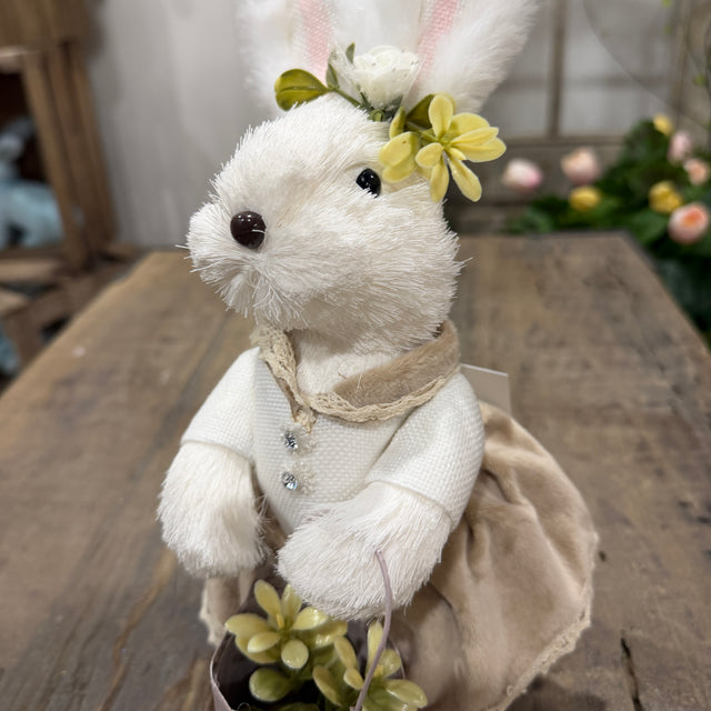 12.25" Sisal Dressed Boy Girl Bunny w/Basket (Sold Individually)