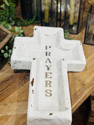 17.75" Large Wood Cross Bowl Engraved Prayers