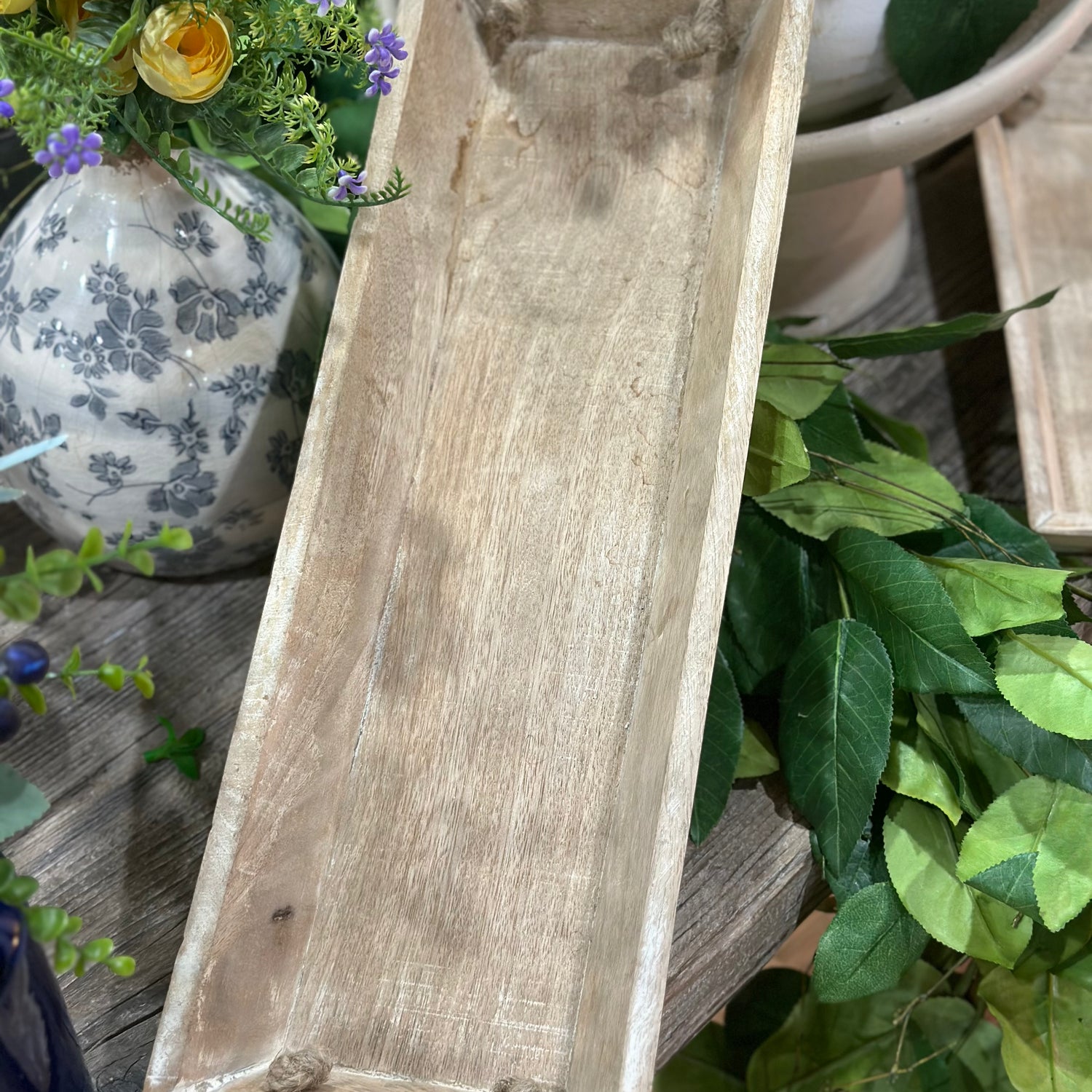 19”-13” Wooden Trays With Handle Set of 2
