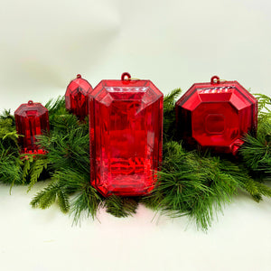 4" Red Precious Round/Square Gem Ornament-Set of 2