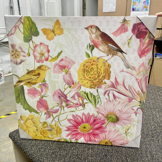 23.5" Painted Bird & Butterfly Floral Canvas