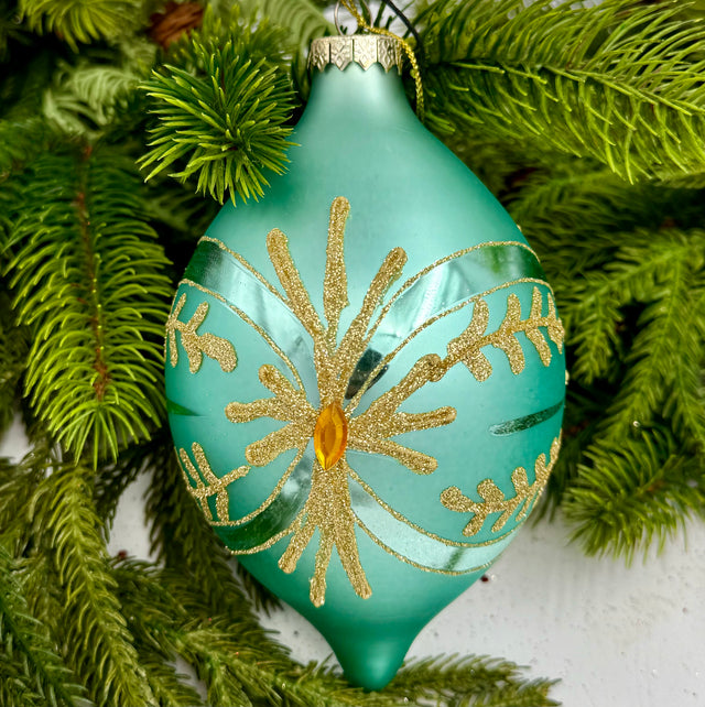 5-6" Turquoise/Gold Glass Ornament