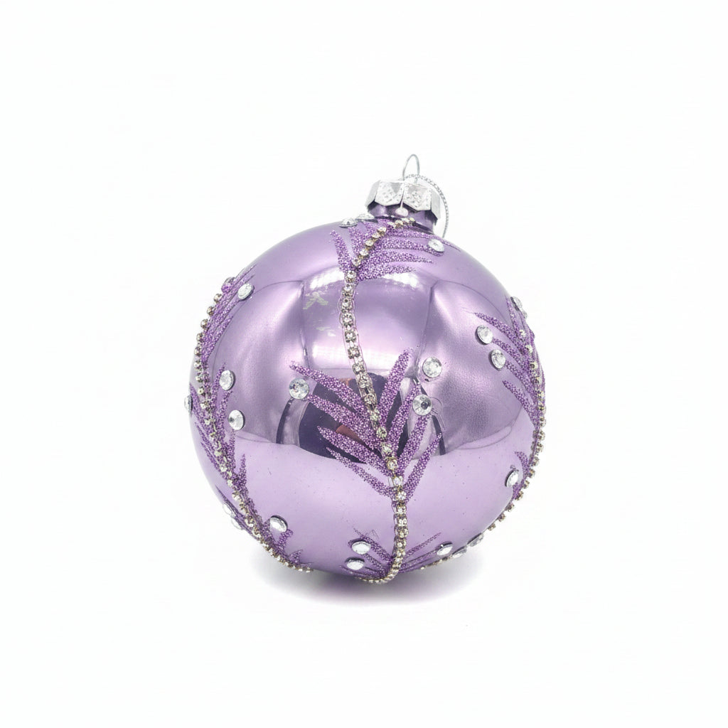 4" Violet Etched Glass with Jewel Ball Ornament