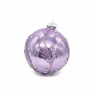 4" Violet Etched Glass with Jewel Ball Ornament