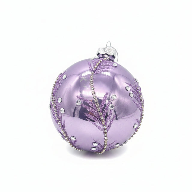 4" Violet Etched Glass with Jewel Ball Ornament