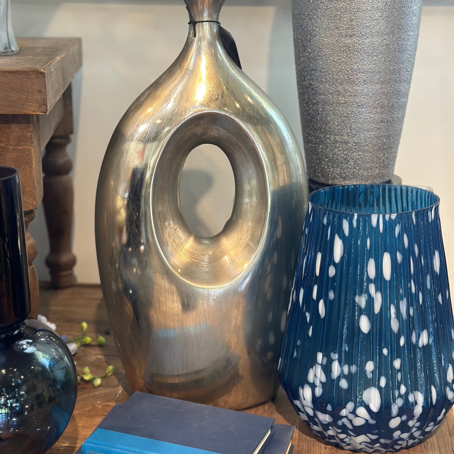 22" Concept Vase- Contemporary Abstract Silver Plated Vase Polyresin