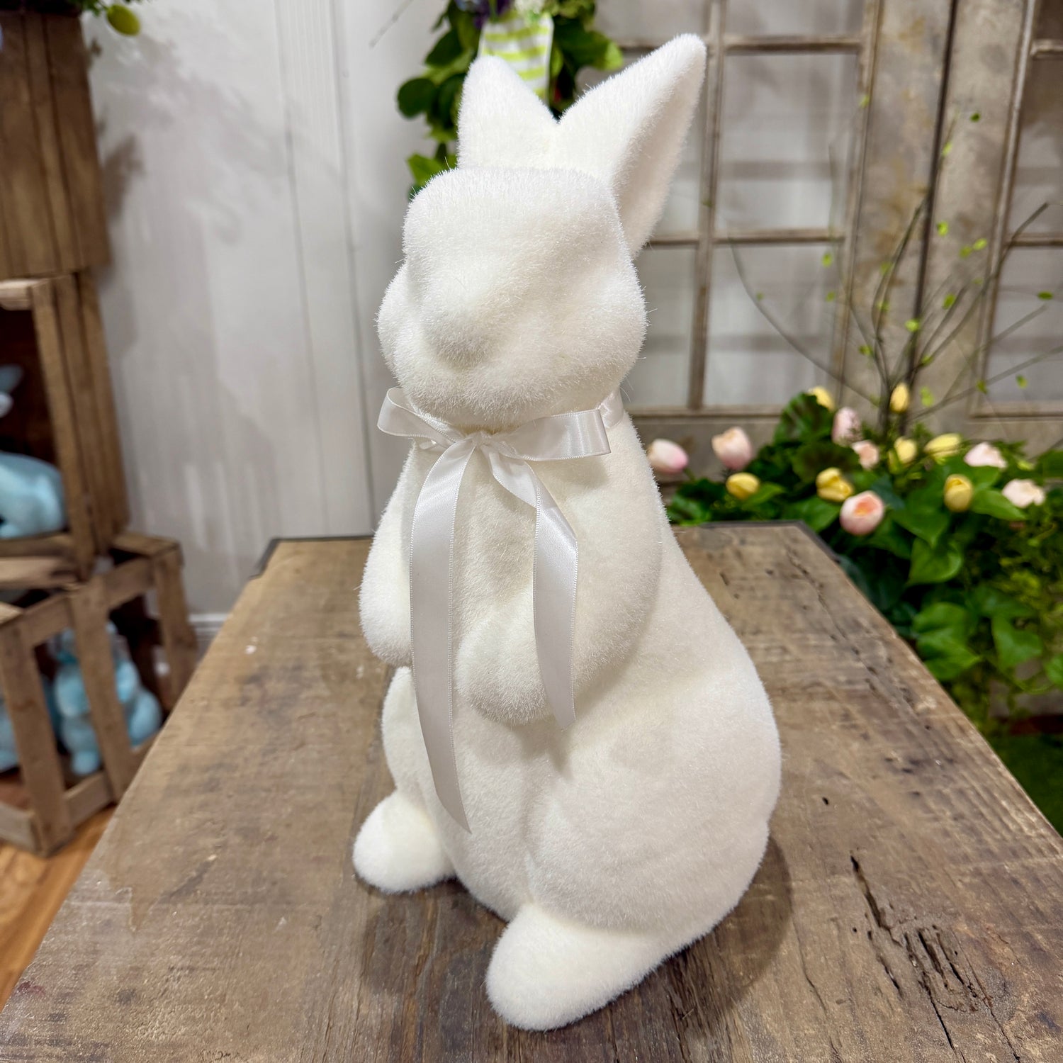 15" Flocked Easter Bunny White