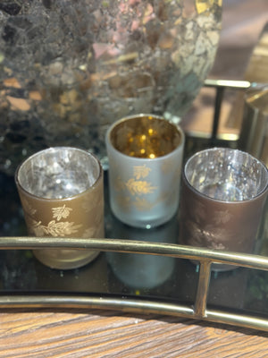3" Tealight Candle Holder Glass Matte Laser Leaves