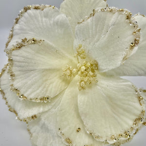 24" Velvet Glitter Bead Edge Magnolia Stem