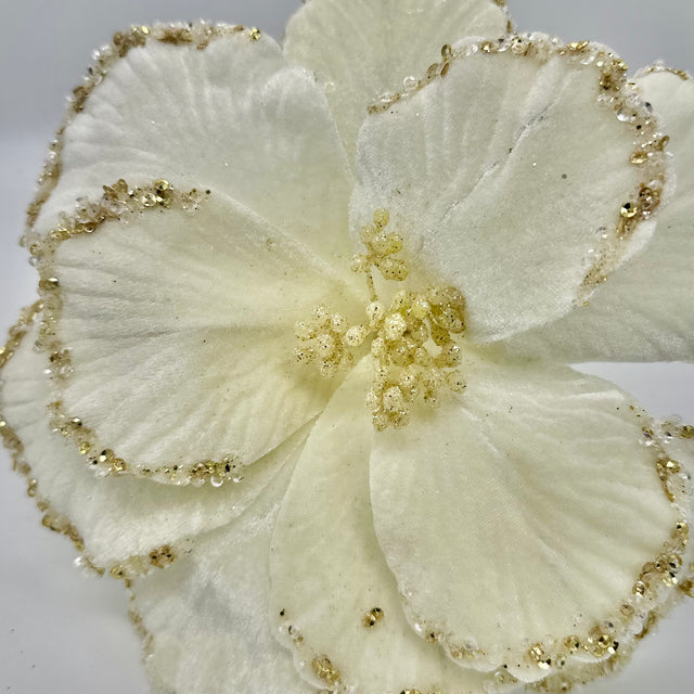 24" Velvet Glitter Bead Edge Magnolia Stem