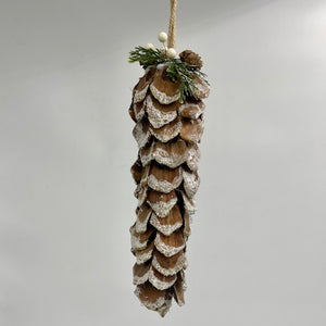11.5" Snowy Sequoia Cone Ornament