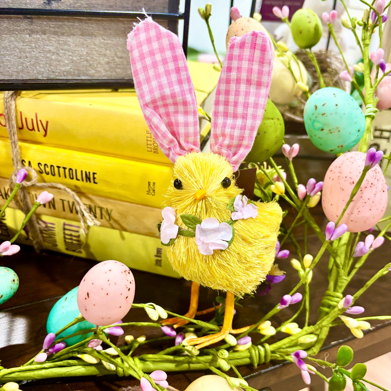 7" Yellow Chick w/Gingham Bunny Ears