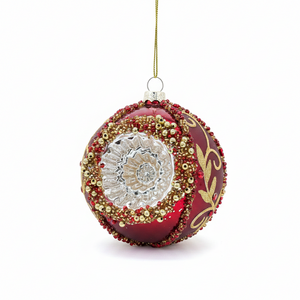 Burgundy Glass Beaded Reflector Ornament