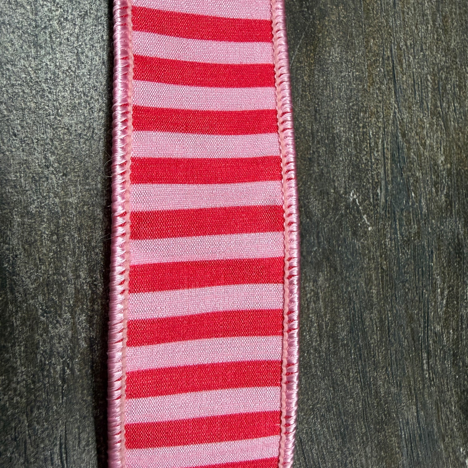 1.5"X10YDS Pink&Red Bar Striped Dupioni Deluxe Backed Wired Ribbon