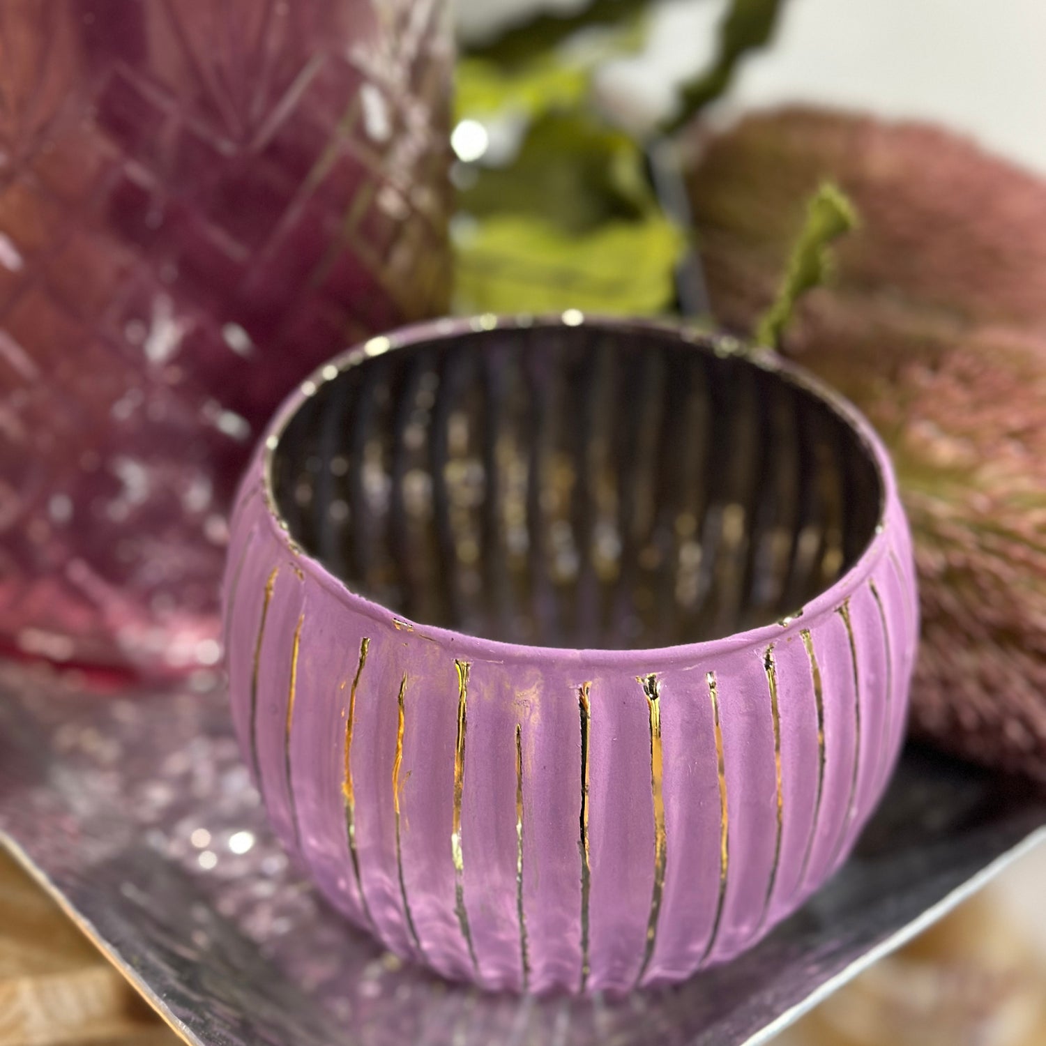 4" Purple Mercury Glass Candle Holder