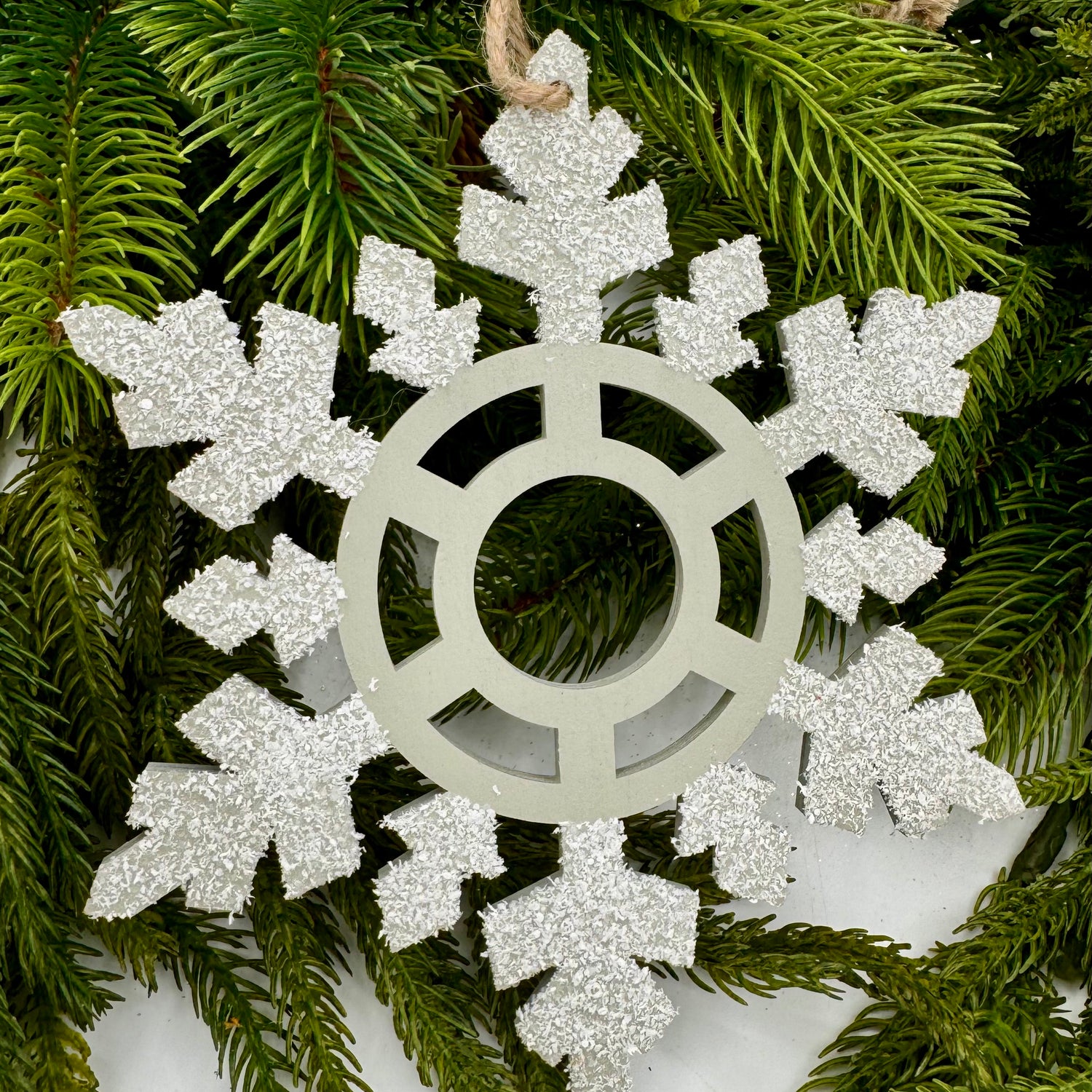 6" Wooden Flocked Snowflake