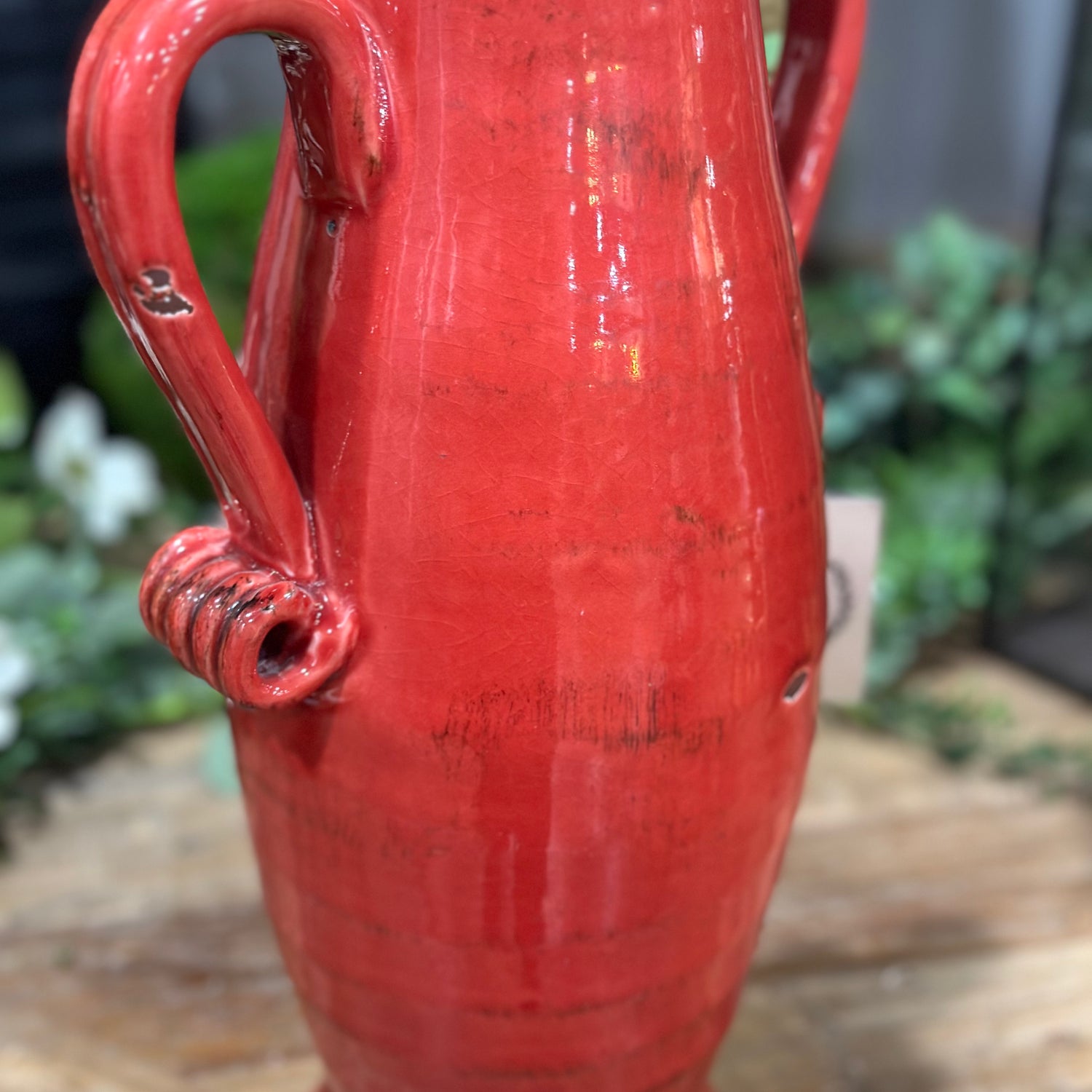 13" Red Glazed Handled Urn