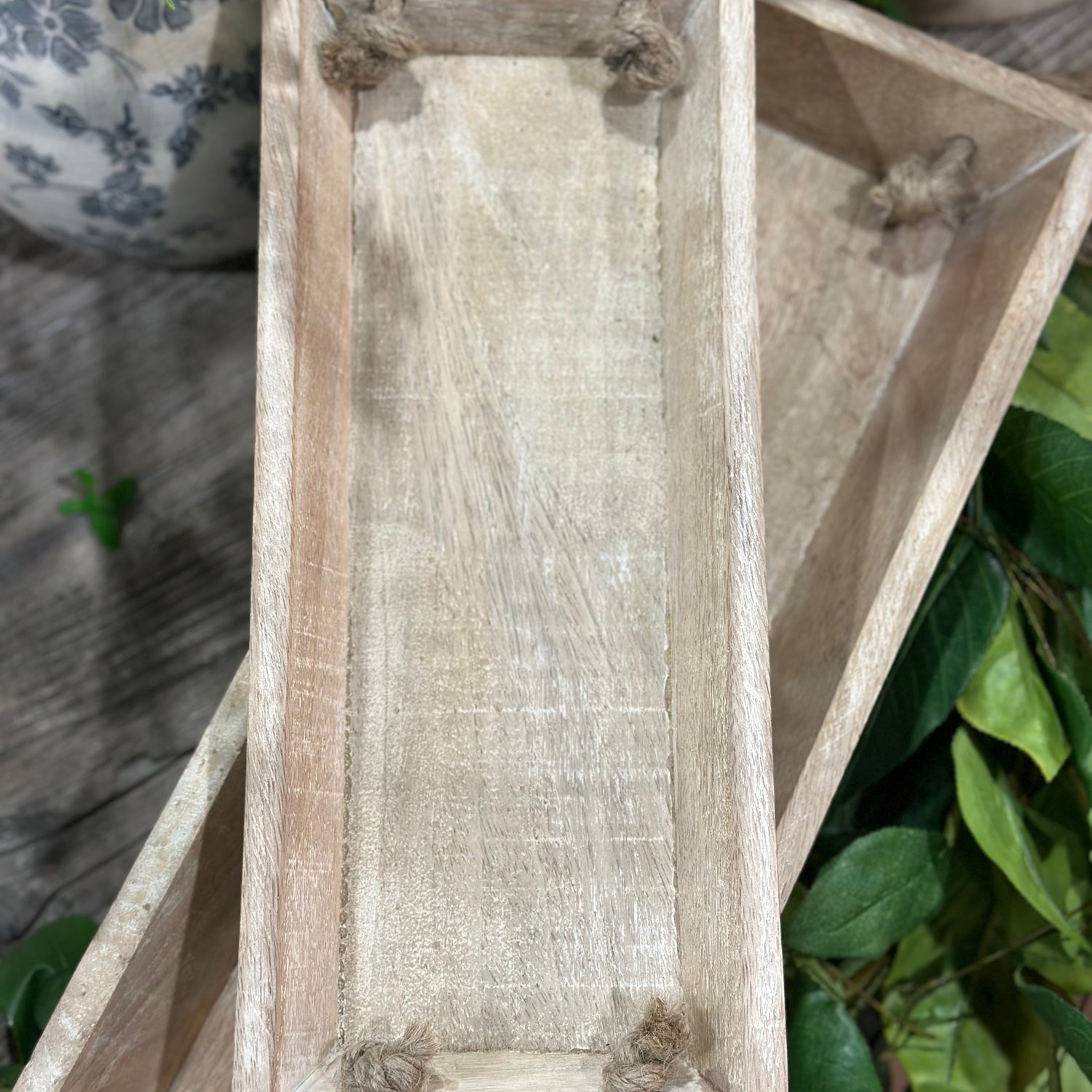 19”-13” Wooden Trays With Handle Set of 2