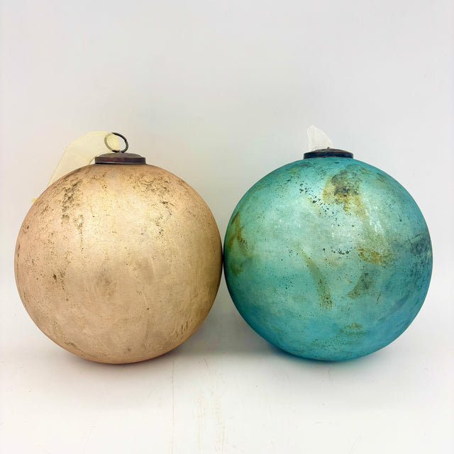 8" Antique Rustic Ball Ornament | Available in Green or Brown