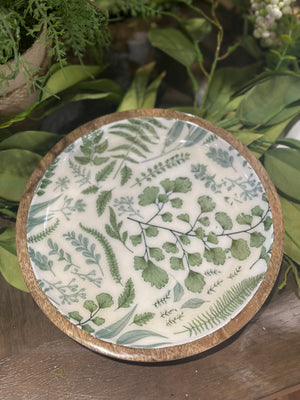8” Wooden Plate With Fern Enamel Inside