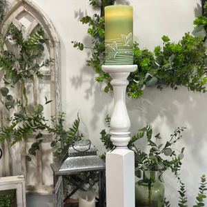 24.5" Wood Spindle Candle Stand White