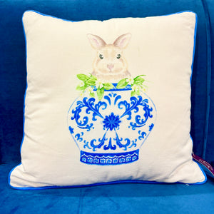 Winston Bunny Pillow | Soft White/Multi   16x16”