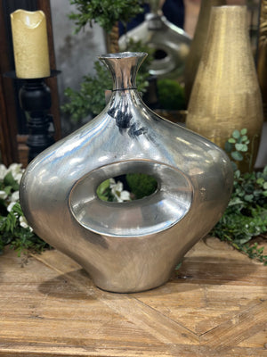 16" Contemporary Abstract Silver Plated Vase Polyresin