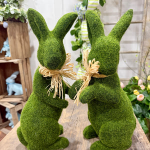 16" Moss Rabbit w/Raffia Bow | Easter Bunny Decor (Sold Individually)