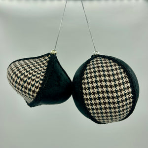 Houndstooth Ball and Onion Ornaments, Set of 2 in Brown or Black