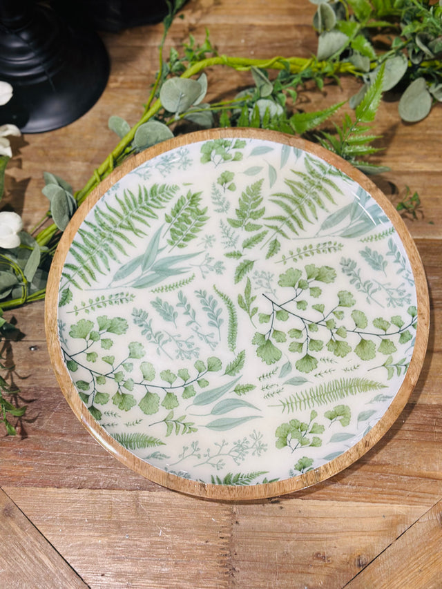 12” Wooden Plate With Fern Enamel Inside