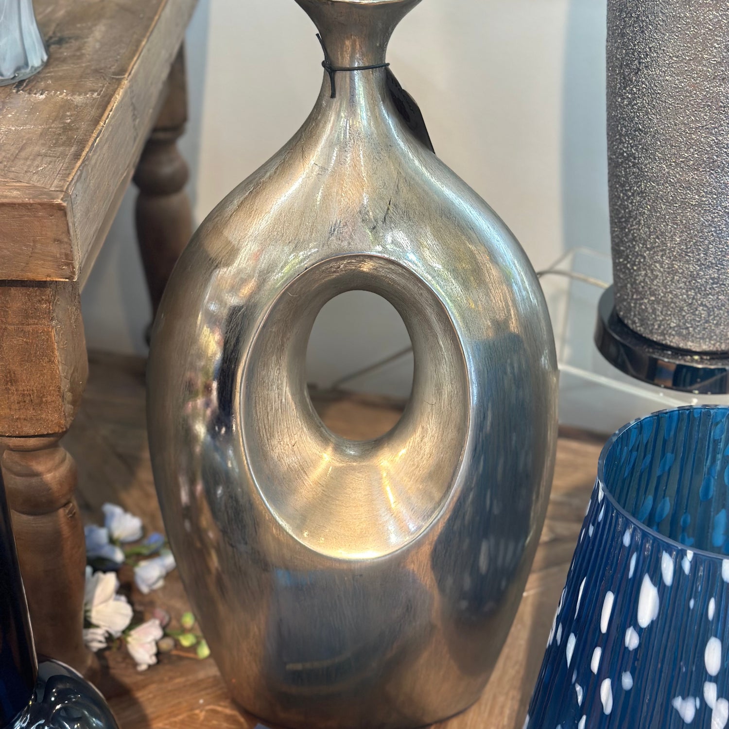 22" Concept Vase- Contemporary Abstract Silver Plated Vase Polyresin