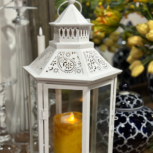 19" White Metal Lantern Medium