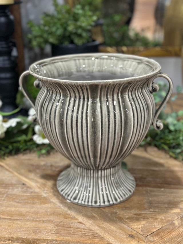 9.5” Gray Ceramic Art Deco Style Urn