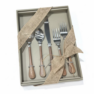 Wood Handled Stainless Flatware, Boxed Set of 5