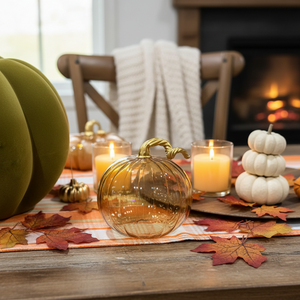 2.8" Iridescent Amber Blown Glass Tabletop Pumpkin