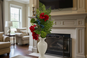 28" Red Geranium & Berry Spray