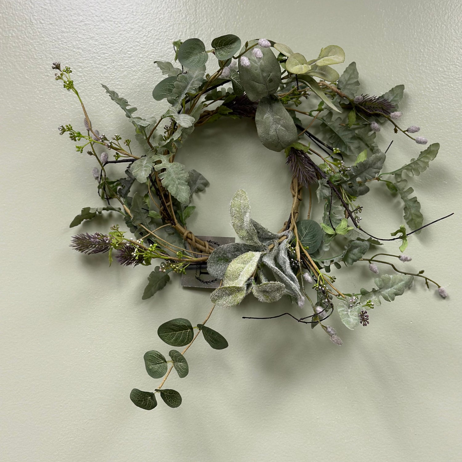 14" Lambs Ear, Willow Thistle, Small Wreath/Candle Ring