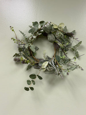 14" Lambs Ear, Willow Thistle, Small Wreath/Candle Ring