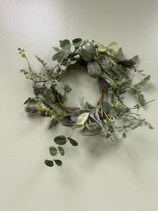 14" Lambs Ear, Willow Thistle, Small Wreath/Candle Ring