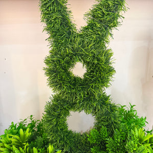26" Bunny Topiary in Wooden Planter with Greenery