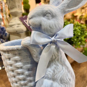 12" Resin Flocked Bunny w/Basket Periwinkle | Pink (Sold Individually)