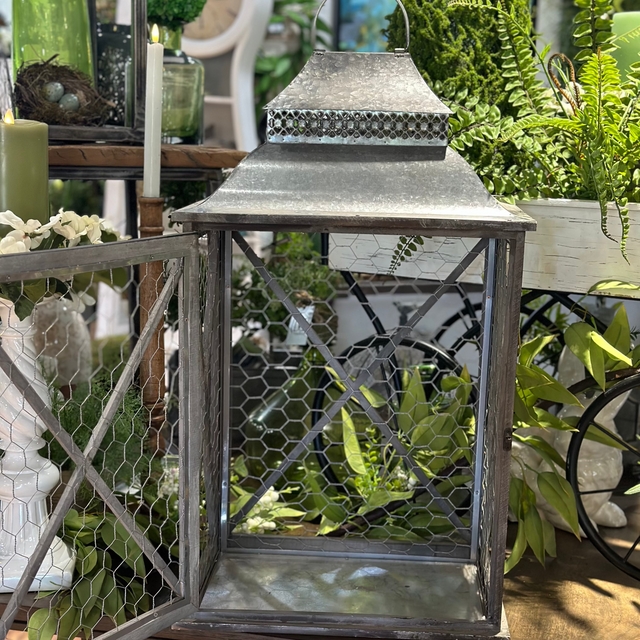 27” Nesting Wood And Metal Lantern- Large
