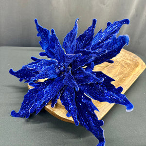 16" Midnight Blue Velvet Poinsettia Pick
