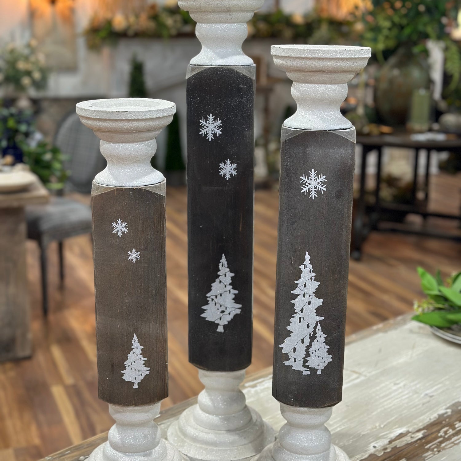 28.5", 25.5"& 22.5" Wood Pillar Candle Holder Set Of 3