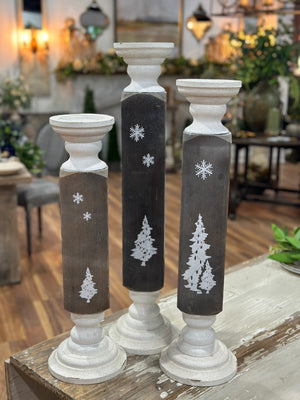 28.5", 25.5"& 22.5" Wood Pillar Candle Holder Set Of 3