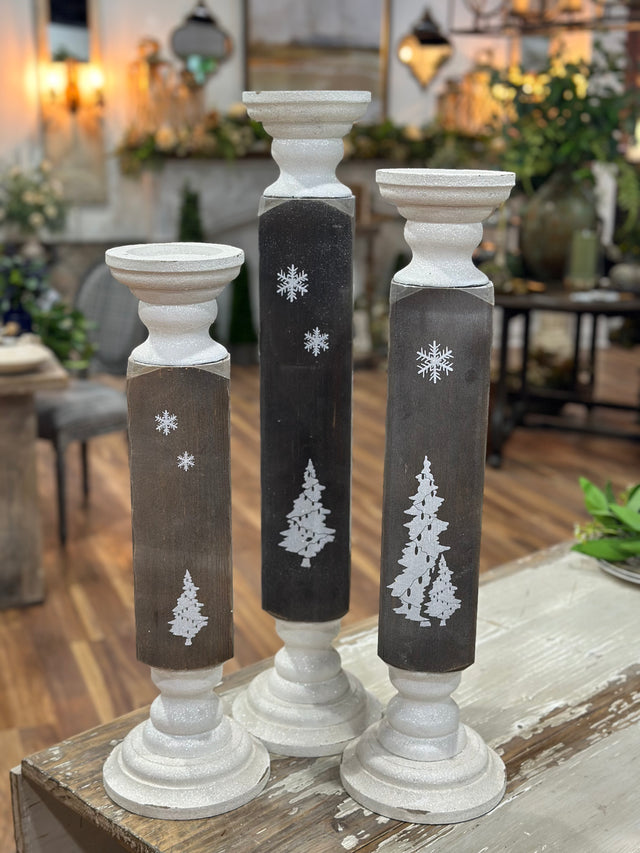 28.5", 25.5"& 22.5" Wood Pillar Candle Holder Set Of 3