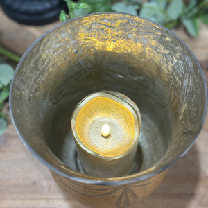 8" Antique Bronze Etched Pattern Hurricane Candle Holder