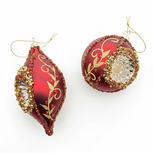 Burgundy Glass Beaded Reflector Ornament