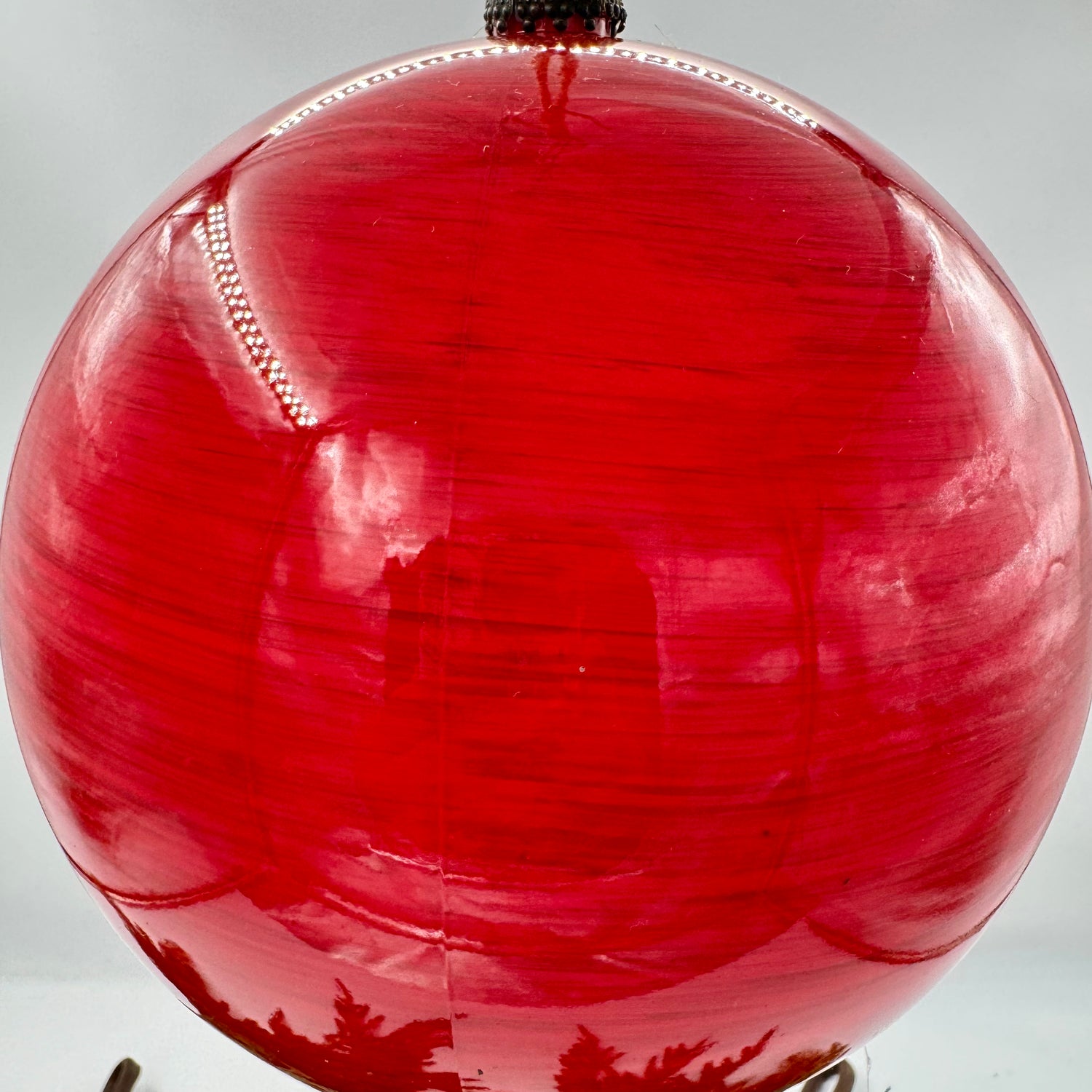8" Red Wood Grain Ball Ornament Shatterproof