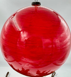 8" Red Wood Grain Ball Ornament Shatterproof